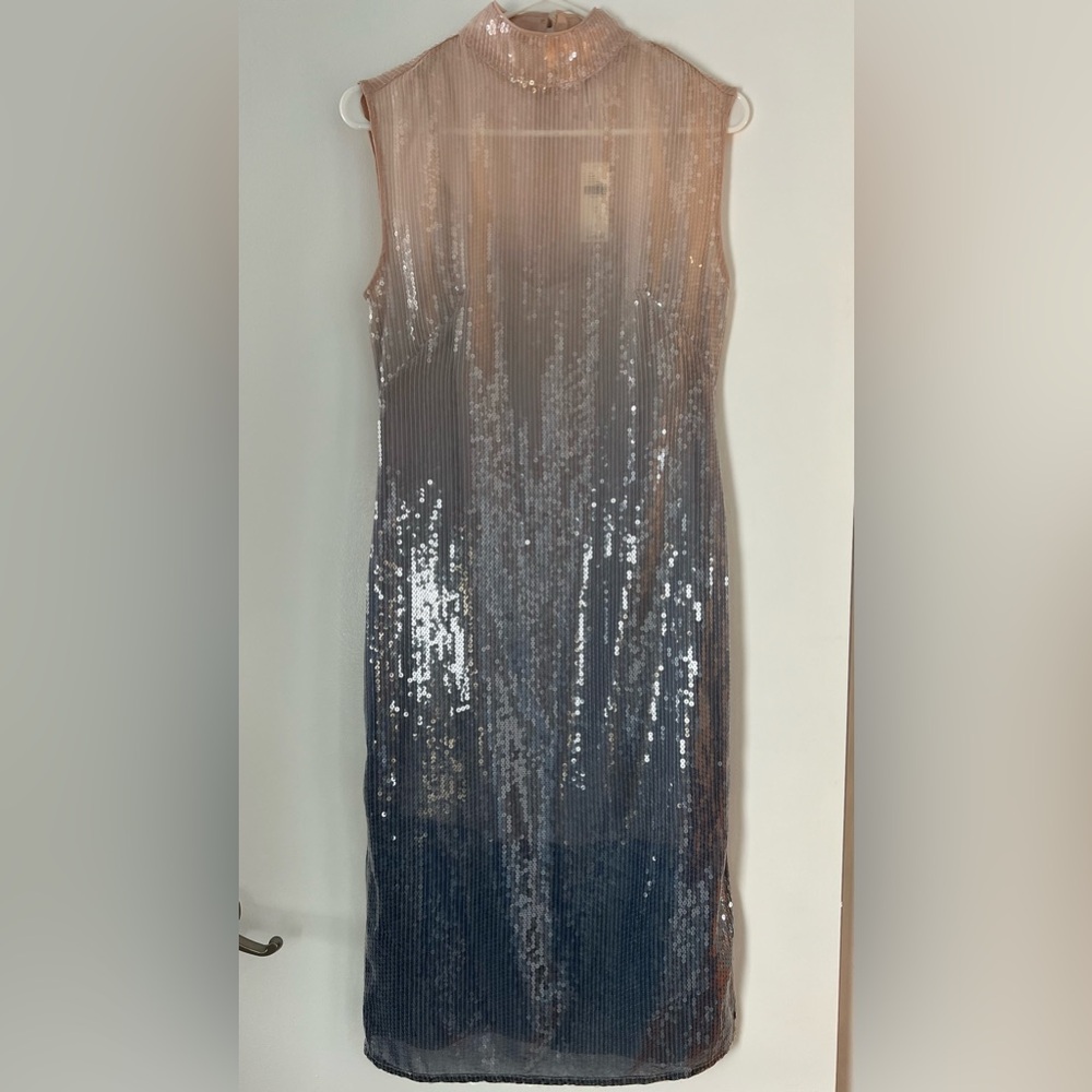 Anthropologie NWT Ombre Sequin Mock Neck Slim Midi Dress Size 2 - Picture 3 of 15